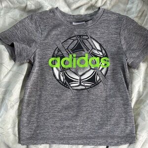 2T Adidas Kids Heather Gray Tee with Neon Green Logo